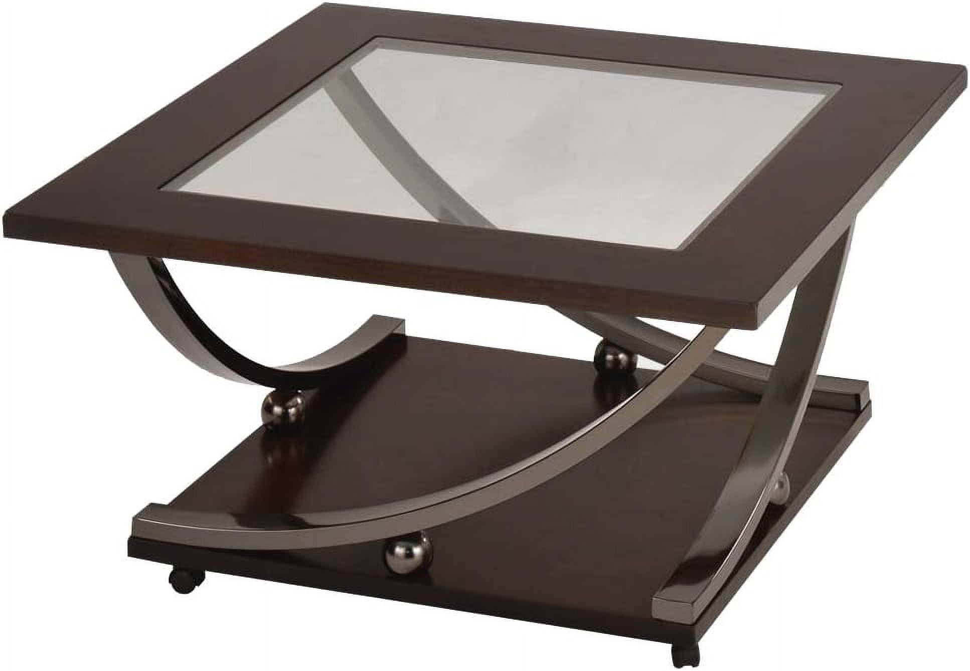 Isiah 36'' Square Black Wood and Clear Glass Coffee Table with Shelf