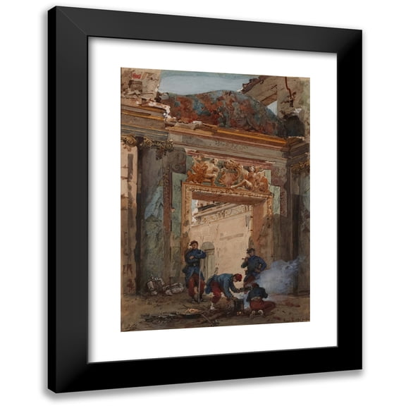 Isidore Pils 11x14 Black Modern Framed Museum Art Print Titled - Ruins of the Mars Motor Show at the Palais De Saint-Cloud in 1871. (1871)