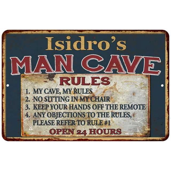 Isidro's Man Cave Rules Chic Rustic Green Sign Home 12x18 Metal 112180049696