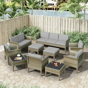 Isla 10-Piece Outdoor Conversation Set with Sofa and Loveseat in Mixed Brown Wicker