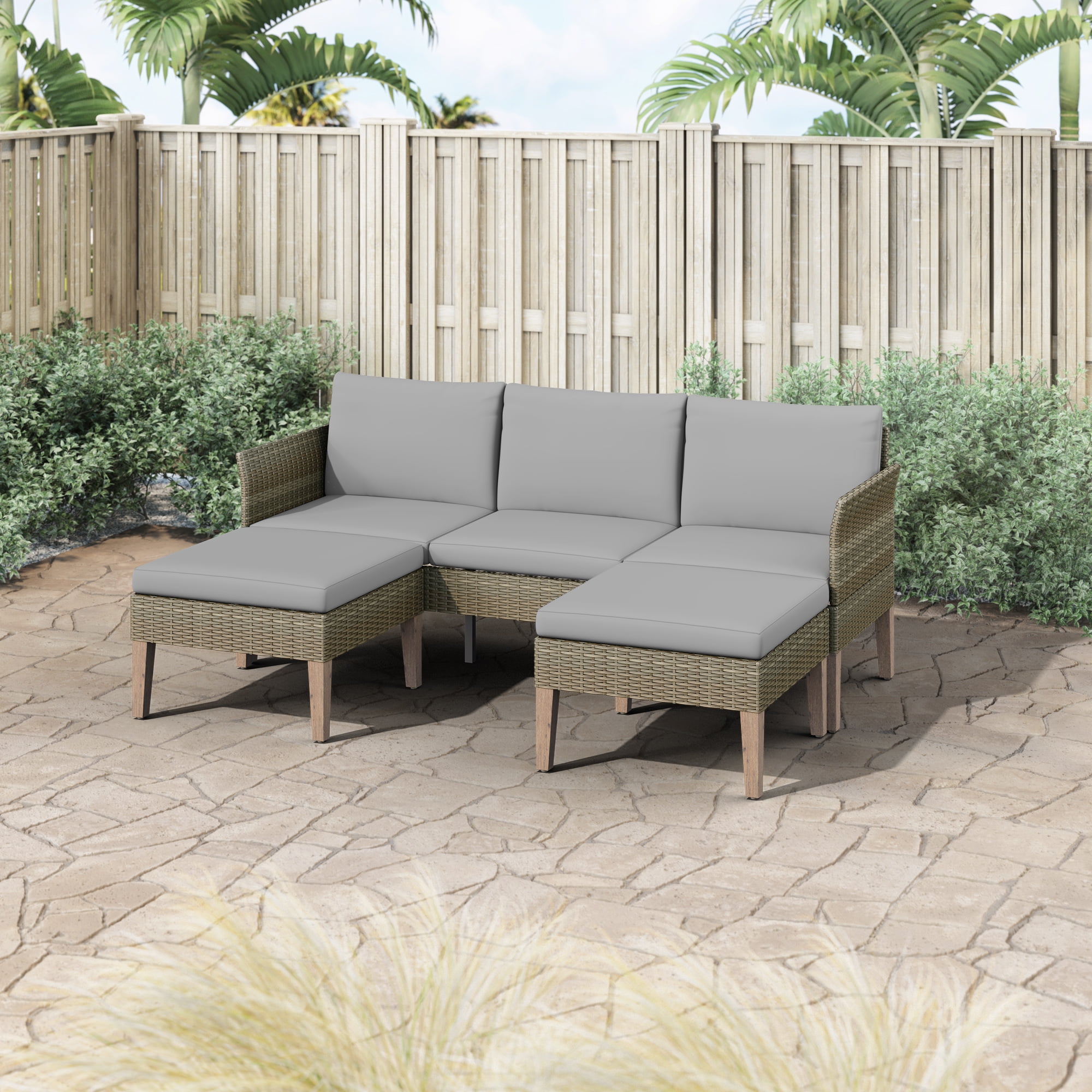 Isla 3-Piece Outdoor Conversation Set with Sofa and Ottomans in Mixed ...