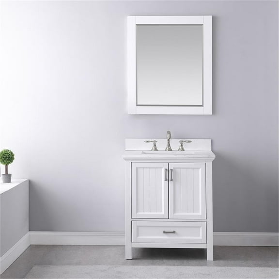 Isla 30" Marble Countertop Single Vanity w/Mirror White