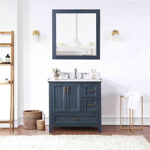 Isla 36" Marble Countertop Single Vanity w/Mirror - Classic Blue
