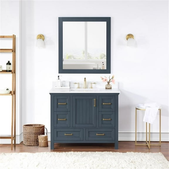 Isla 42" Single Bathroom Vanity Set in Classic Blue and Aosta White Composite Stone Countertop with Mirror