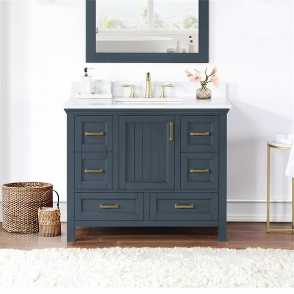 Isla 42" Single Bathroom Vanity Set in Classic Blue and Aosta White Composite Stone Countertop without Mirror