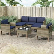 Isla 6-Piece Outdoor Conversation Set with Sofa and Club Chairs in Mixed Brown Wicker
