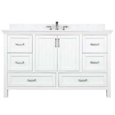 Isla 60 in. Solid Wood Single Bathroom Vanity in White with White Basins
