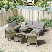 Isla 7-Piece Outdoor Conversation Set with Club Chairs and Loveseat in Mixed Brown Wicker