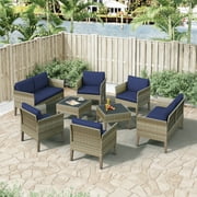 Isla 8-Piece Outdoor Conversation Set with Sofa and Loveseat in Mixed Brown Wicker