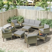 Isla 9-Piece Outdoor Conversation Set with Sofa and Club Chairs in Mixed Brown Wicker