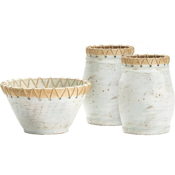 Isla Cane Wrapping Bowl Set of 3 Ceramic White