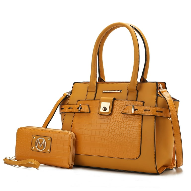 MKF Collection Isla Women s Satchel Bag with wallet Crocodile Vegan Leather Shoulder Bag 2Pcs Handbag Purse by Mia K Yellow