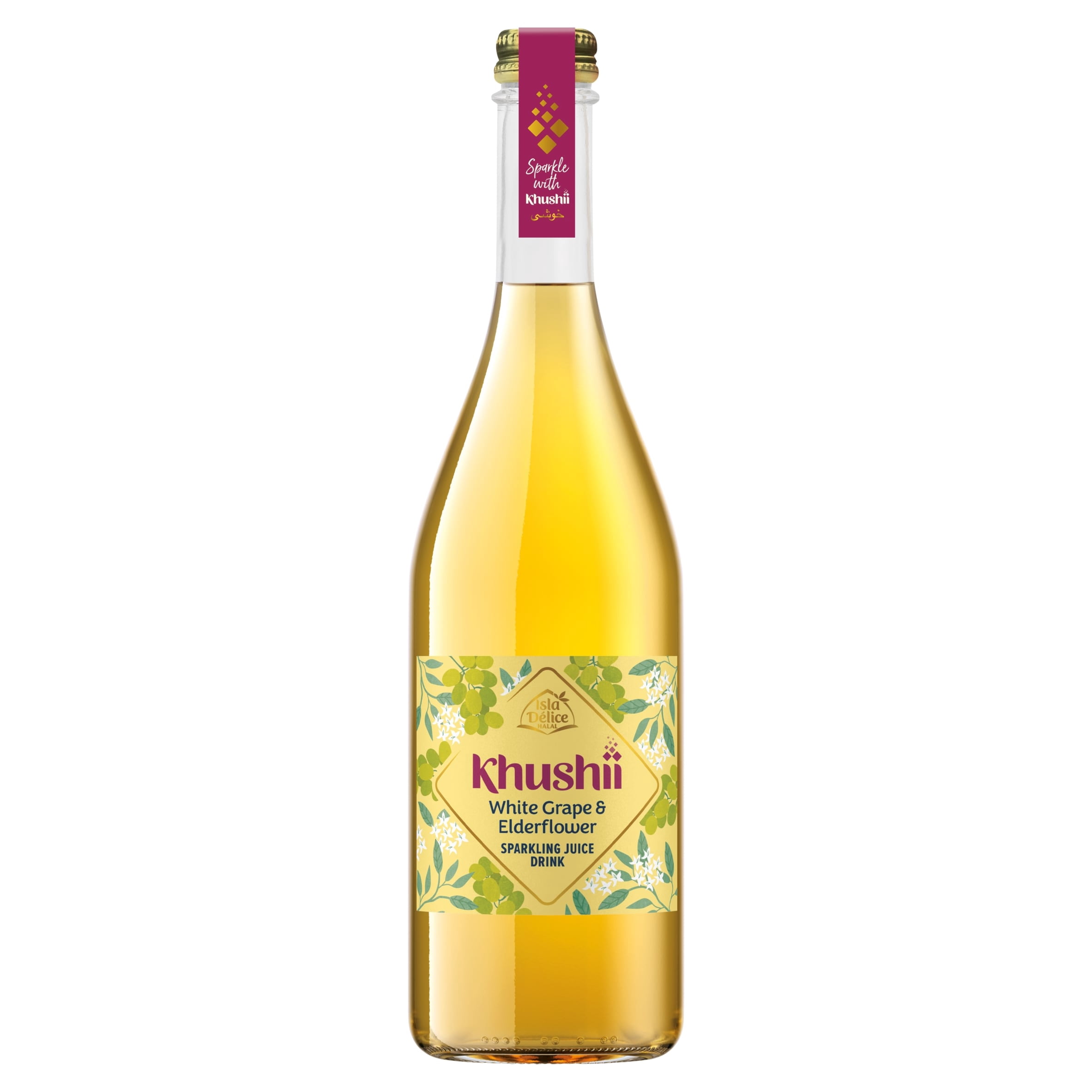 Isla Delice Khushii White Grape & Elderflower Sparkling Juice Drink 750ml, Imported from Britain