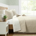 Lush Decor Isla Embroidered Reversible Cotton Quilt Queen Size 3 Piece Set Full/Queen Neutral & White - White Bedding Set Queen Quilt - Coastal Decor