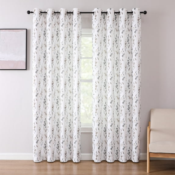 Isla Floral Printed Grommet Room Darkening Window Panel, Neutral, 52x84 Inches
