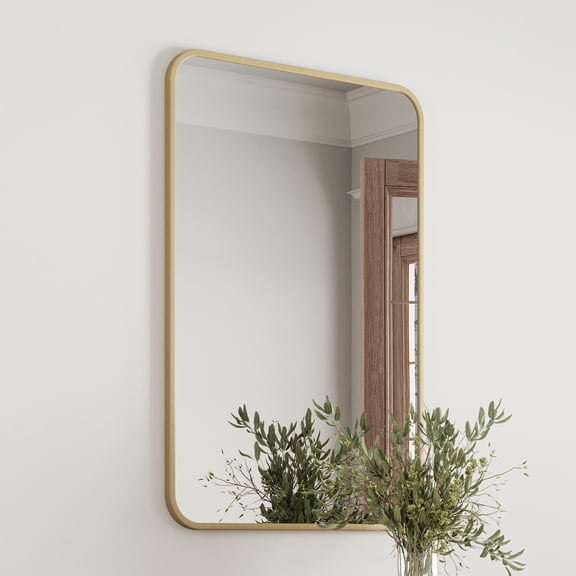 Isla Rectangle Wall Accent Mirror 36-Inch H X 24-Inch L, Modern Metal Framed Living Room, Bedroom, Bathroom Vanity Mirror Gold Design House, 596718-GLD