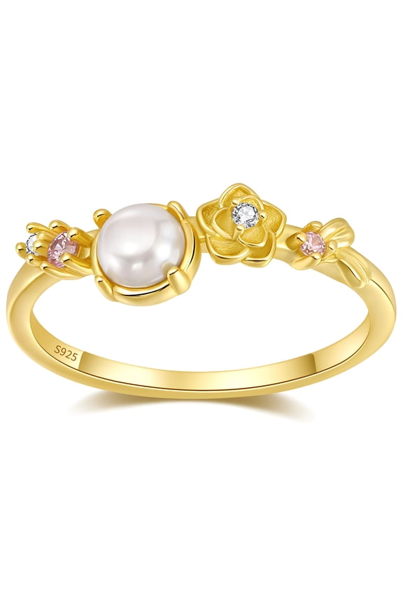 Isla Simulated Pearl Ring for Women Sterling Silver 14K Gold Plated Ginger Lyne Collection