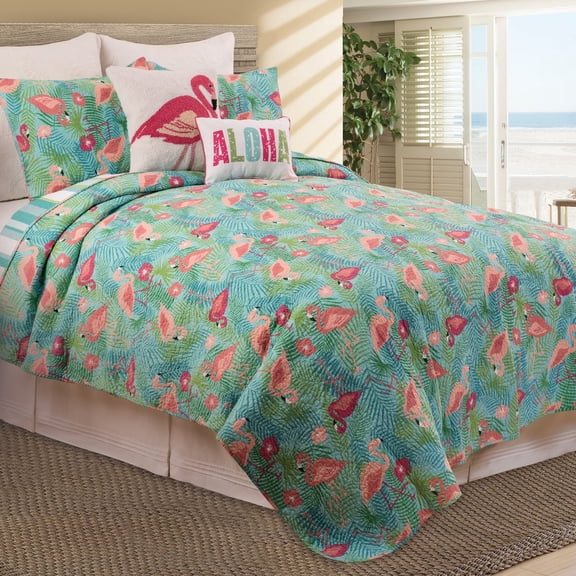 Isla Tropics Flamingo & Palms 2-Piece Twin Bedding Quilt Set