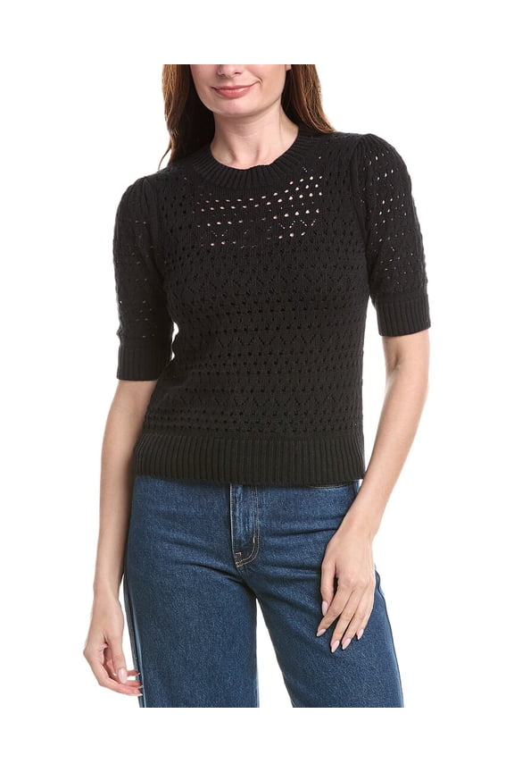 womens Aurelie Pointelle Top, m, Black