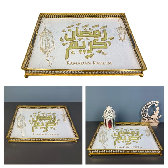 Islam Eid Dinner Plate Decoration,Food Serving Tray for Home Dessert Fruit Cupcake Snack Rectangle