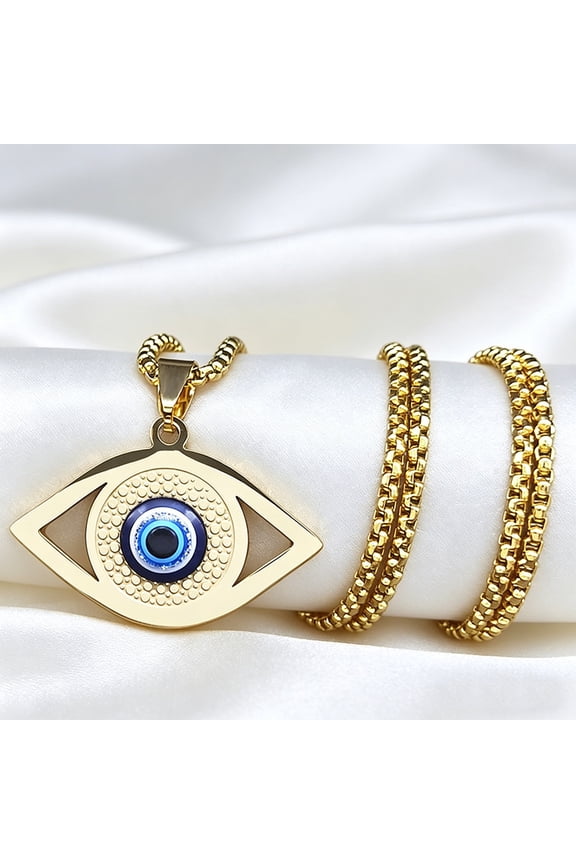 Islam Hamsa Evil Blue Eye Necklace 14K Yellow Gold Turkish Eye Necklace Greek Jewelry