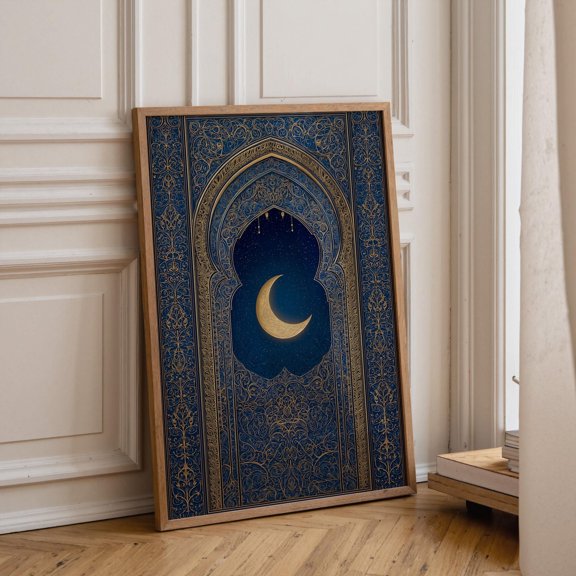 Islamic Arch Crescent Moon Arabic Pattern Ramadan Eid Moroccan Mosque Arch Luxury Islamic Art Kwc Poster , Poster Print Only