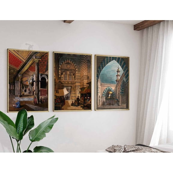 Islamic Architecture Arabic Pattern Wall Art Set 3 Stretched Canvas 12x18