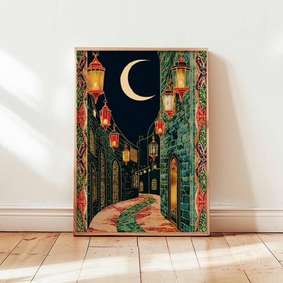 Islamic Architecture Poster, Middle Eastern Street Scene, Mosque Art Print, Poster Only