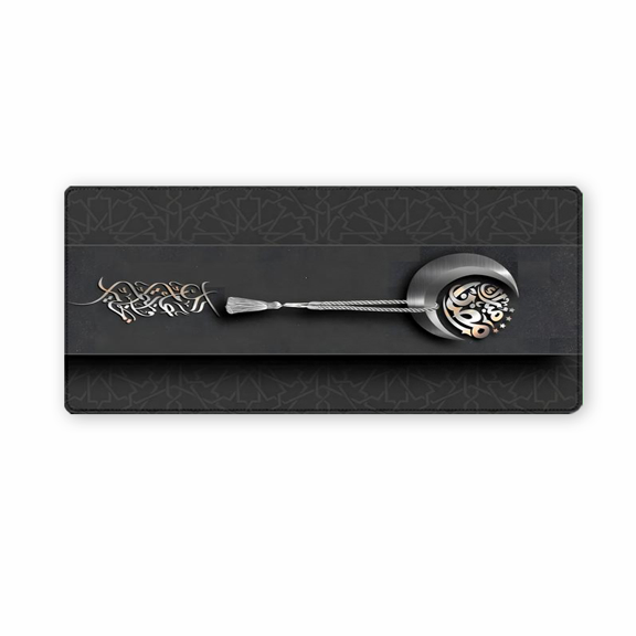 Islamic Calligraphy Mouse Pad 35.4x15.8 inches Silver Moon Design Rubber Desk Mat for Office Home Use