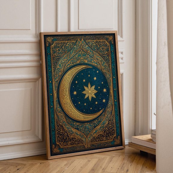 Islamic Crescent Moon Arabic Pattern Ramadan Eid Kwc Poster , Poster Print Only