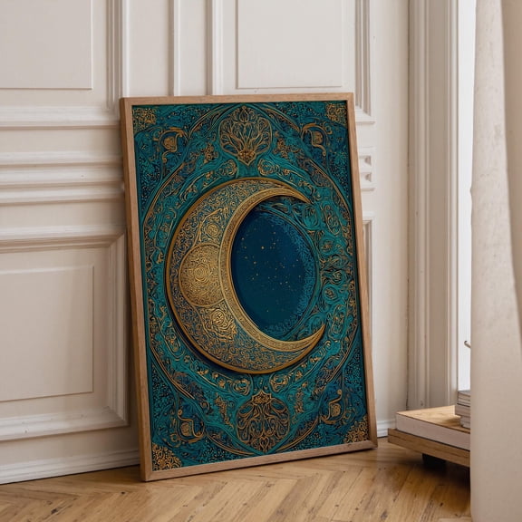 Islamic Crescent Moon Art Arabic Pattern Ramadan Boho Kwc Art Poster , Poster Print Only