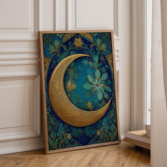 Islamic Crescent Moon Art Arabic Pattern Ramadan Boho Kwc Classic Art Poster , Poster Print Only
