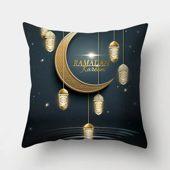 Islamic Eid Mubarak Decorations For Home Moon Cushion Cover Ramadan Decor Short Plush Sofa Mosque Muslim Decor Pillowcase 45CM