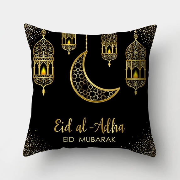 Islamic Eid Mubarak Decorations For Home Moon Cushion Cover Ramadan Decor Short Plush Sofa Mosque Muslim Decor Pillowcase 45CM