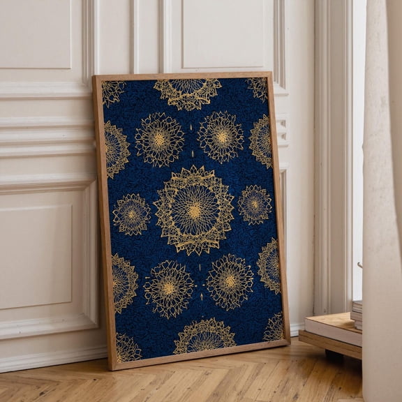 Islamic Geometric Pattern Blue Gold Moroccan Tile Poster Unframed Paper Print
