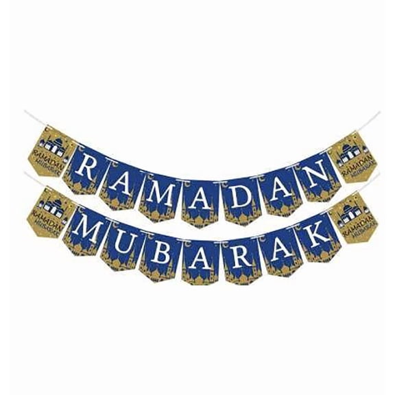 Islamic Holiday Decor | Ramadan Mubarak Mosque Banner Blue