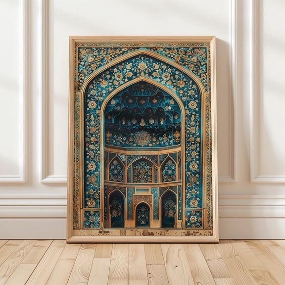 Islamic Persian Arch Middle Eastern Architecture Oriental Pattern Art Blue Gold Vintage Islamic Art Poster Unframed Paper Print