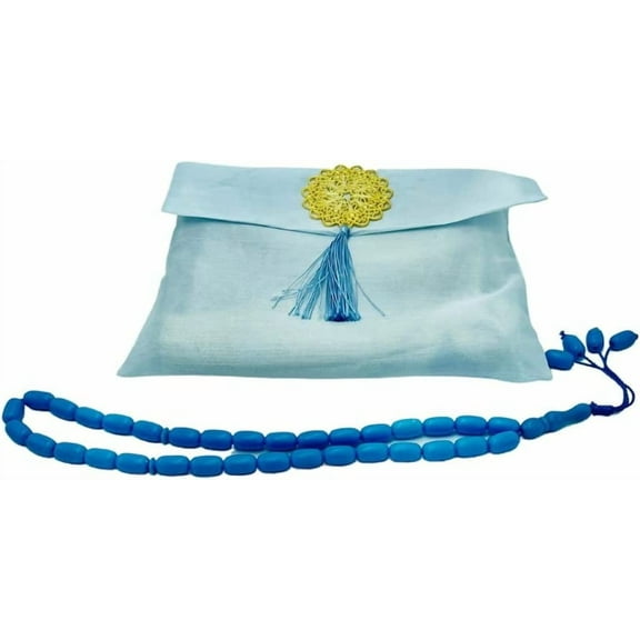 Islamic Prayer Mat, Turkish Prayer Rug with Pouch and Ornament Sealing, Portable Prayer Mat with Handy Pouch, Islamic Carpet Pad Ideal for Travelling (44"x26” with 2 extra frill on both sides) (Blue)