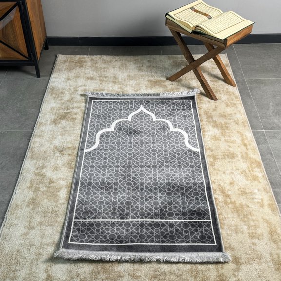 Islamic Prayer Mat with Fringes, Muslim Salah Rug, Janamaz Prayer Carpet, Ramadan and Eid Gift, Dome