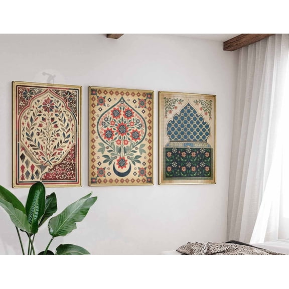 Islamic Prints Arabic Wall Art Middle Eastern Decor Mosque Floral Set 3 Stretched Canvas 8x12