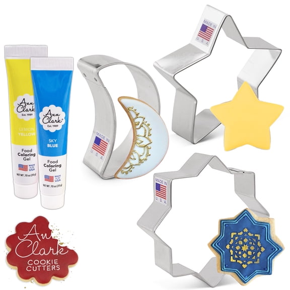 Islamic Ramadan Cookie Cutters and Food Coloring Gel 5-Piece Set, Made in USA by Ann Clark
