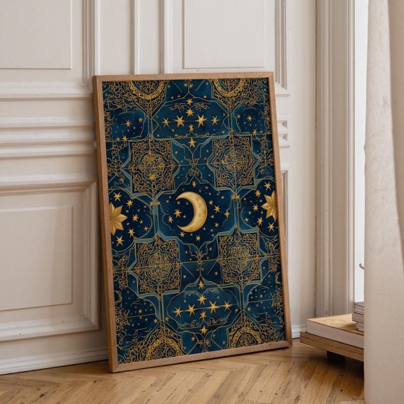 Islamic Star Moon Arabic Pattern Celestial Ramadan Moroccan Geometric Luxury Islamic Art Kwc Poster , Poster Print Only