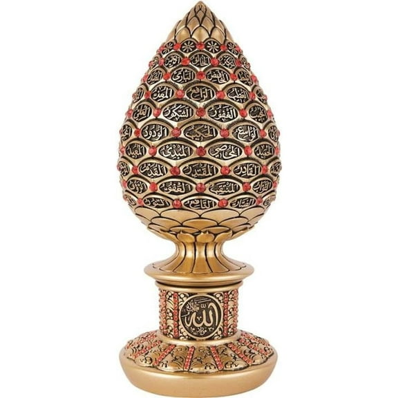 Islamic Table Decor Gold Egg Sculpture Figure Arabic 99 Names of Allah ESMA Asma al Husna (Gold/Red, 7.5in)