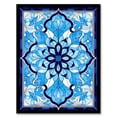 thumbnail image 1 of Islamic Vegetal Pattern Blue and White Stained Glass Inspired Geometric Floral Design Artwork Framed Wall Art Print A4, 1 of 5