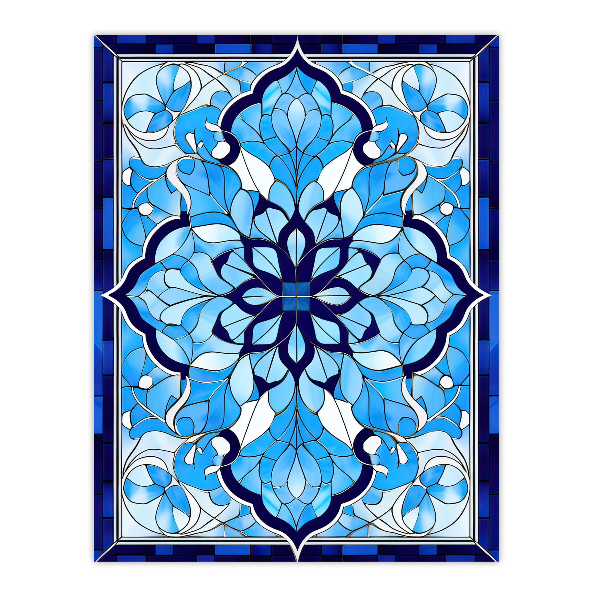 Islamic Vegetal Pattern Blue and White Stained Glass Inspired Geometric ...