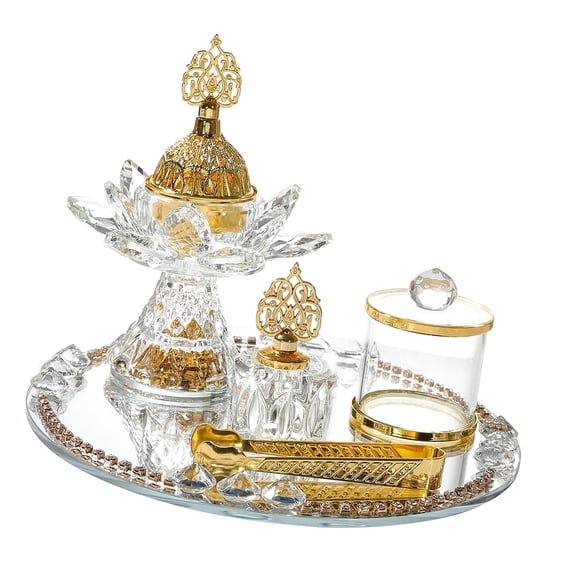 Islamics Styles Incenses Burners Set Glass Flower Incenses Holder Mirrored Tray For Prayer Meditations Ramadans Ornament