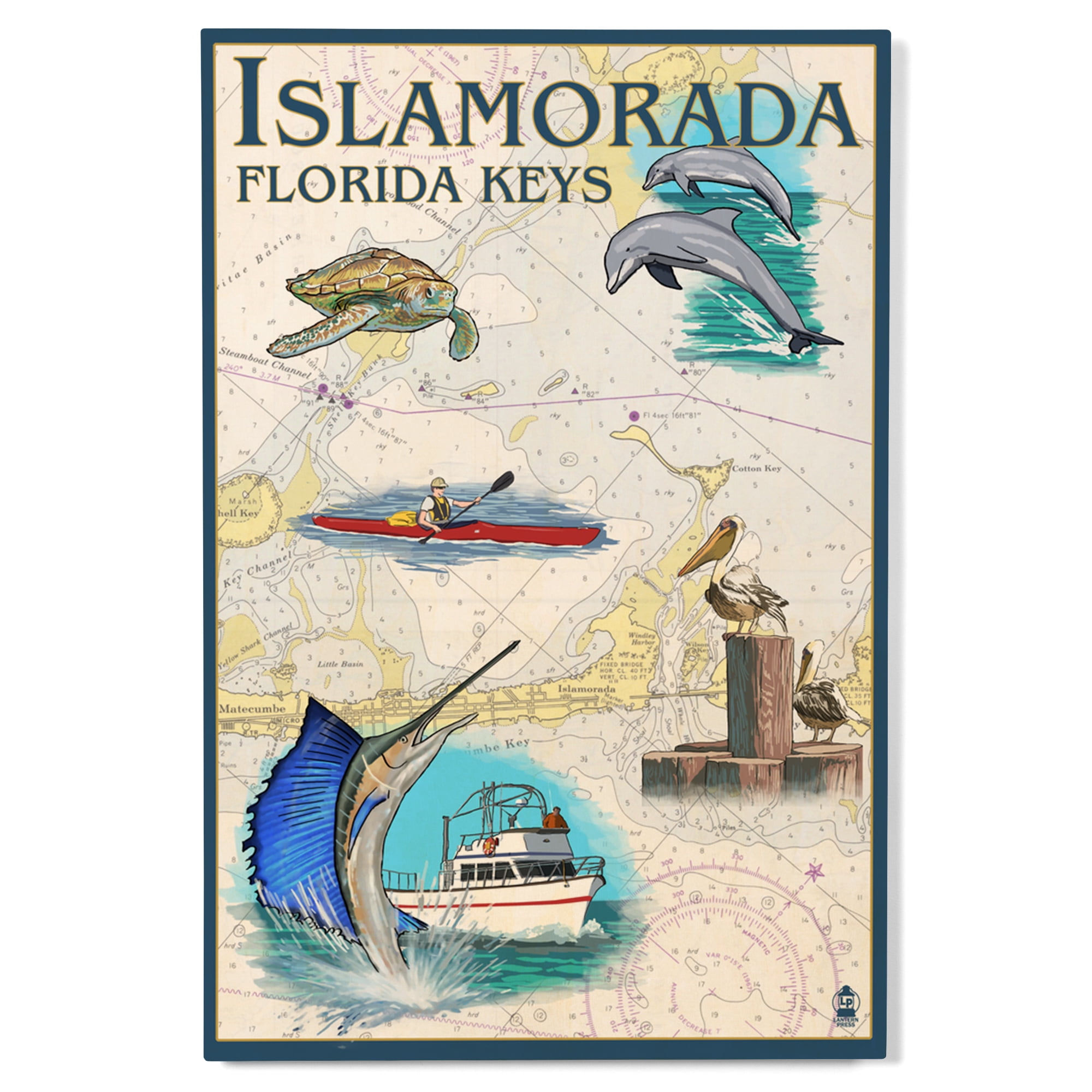 Islamorada, Florida Keys, Nautical Chart Birch Wood Wall Sign (12x18 Rustic Home Decor, Ready to
