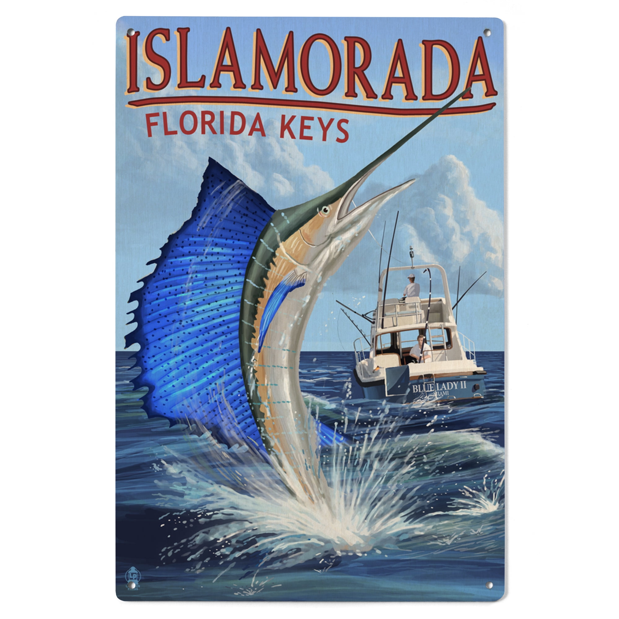 Islamorada, Florida Keys, Sailfish Scene Birch Wood Wall Sign (6x9
