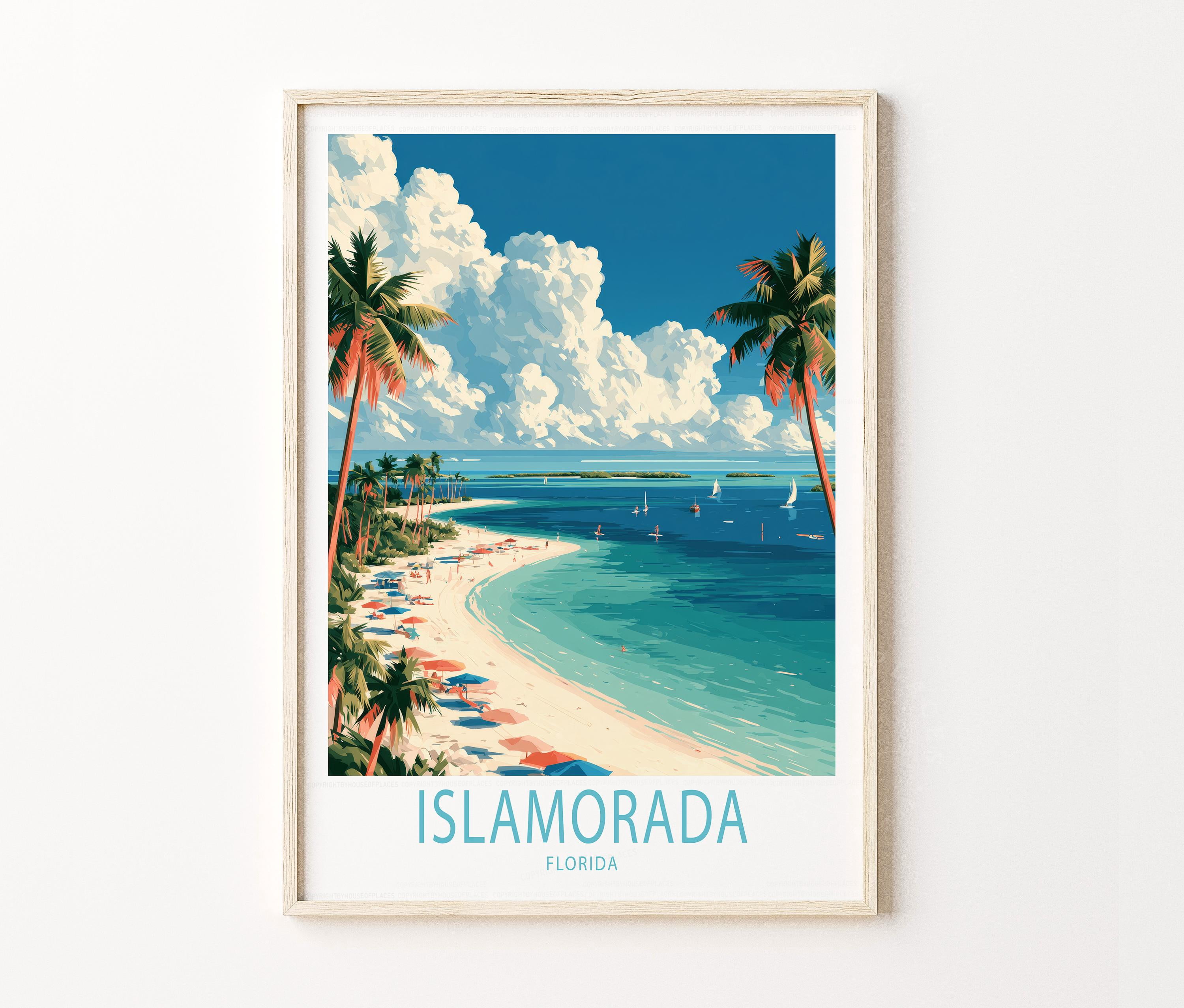 Islamorada Florida Travel Poster, Florida Keys Tropical Beach Print ...