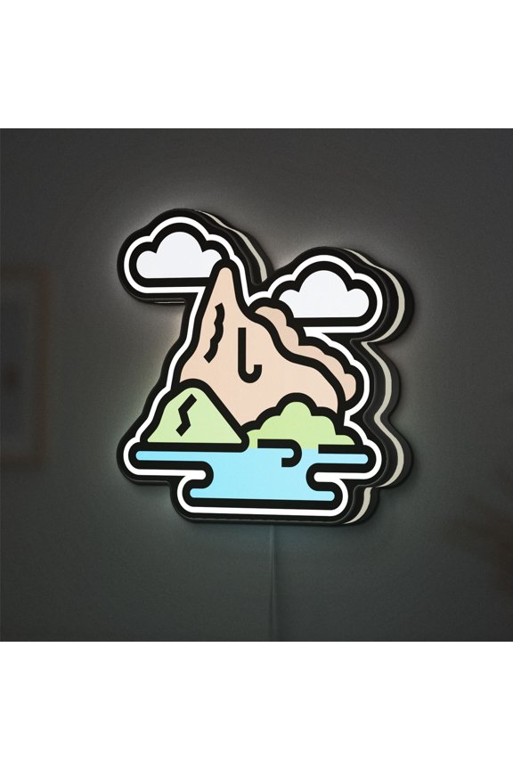 Island 3D Novelty Light Box, Scenic Ocean and Mountain Themed Wall Art, Tropical Nature Decor (Width 16 inch, 40cm)